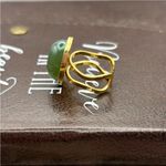 Handmade Green Jade Stainless Steel Adjustable Ring Bohemian Photo 1