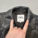 ZARA  Womens Black Faux Leather Blazer Jacket S Single Button Front Outerwear Photo 8