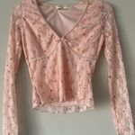 Thirty Thirty Pink Floral Rose Lace Top Mesh Sleeve Bow Detail Coquette Size S Photo 0