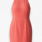 Vintage 90s Coral Silk Sleeveless Mod Mock Neck Mini Dress Size 8 Moda Int’l Orange Photo 0