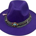 Purple Western Cowboy, Cowgirl Hat, Bead Tassle Strap, Men Women Retro Wide Brim Photo 1