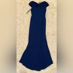 Tadashi Shoji NEW  CARGILL pleated Crepe Trumpet draped Blue gown sz XS Photo 5
