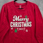 PJ Place Merry Christmas Tree Red Print Y2K VTG Holiday Long Sleeve Top Medium Photo 2