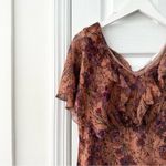 Sundance Silk Elysian Garden Orange Tan Wildflower Floral Print Ruffle Dress 10 Photo 8