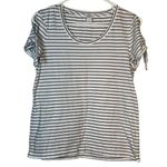 J.Crew  White Black Stripe S/S Tie Sleeves Scoop Neck Shirt Size Med EUC #1309-AZ Photo 0