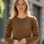 NWT House Of Harlow 1960 X Revolve Olive Green Puff Ruched Sleeve Top XS Photo 0