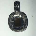 Vintage Silver Tone & Brown Tigers Eye Look Boho Chunky Pendant Photo 3