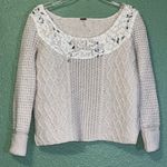 Free People  Cream Cable Knit Wool Blend Sweater Lace Photo 1
