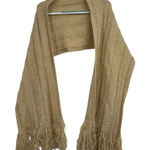 Vintage Hand Knit Metallic Gold Fringe Shawl Wrap 1960s Boho Evening Scarf Photo 0