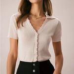 Rihoas Black Jacquard Lace Button Blouse Size M Photo 0