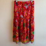 Maison D Amelie Paris Linen Rayon Blend Midi Maxi Skirt Tiered Sun Tropical Orange Size M Photo 4