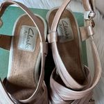 Clarks Artisan Shutter Shade Espadrille Wedge Sandals Pearlized Pink/Beige Size Photo 5