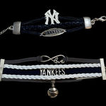 New York Yankees Ashley Bridget Blue & White Leather & Metal‎ Bracelets Set of 2 Photo 0