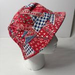 VTG 70s Red White Blue Bandana Print Bucket Hat Crushable Paisley Check Retro Photo 0