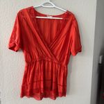 Caslon  Bright Orange Eyelet detail Peplum Short Sleeve Top Blouse Size Medium Photo 6