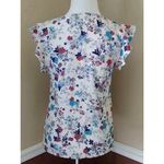 Fun2Fun Modcloth  Ivory Blue Floral Flutter Cap Sleeve Front Keyhole Top S Photo 4