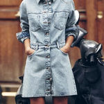 ZARA  Jeans Denim Long Sleeve Bruiser Stretch Frayed Mini Shirt Dress Sz M Photo 0