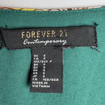Forever 21 Top Floral Print Green Blouse Short Sleeve V-Neck Photo 4