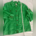 Chico's 100% Linen Button Down Shirt Jacket Sz 2 US L Kelly Green Long Sleeve Photo 8