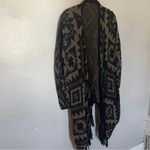 Anthropologie Aztec Print Fringe Cardigan Green Black Small Photo 2