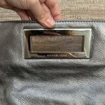 MICHAEL Michael Kors Metallic Grey Leather Top Handle Frame Clutch Gray Photo 1