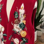 Vintage Christmas Vest candle bells Ramie Cotton Angora 2X Red Photo 7