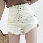 White Denim Lace Up Shorts Photo 4