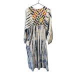 warm Tie Dye Cotton Maxi Bohemian Dress Long Sleeve Large Festival White Photo 1