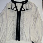 BKE  Womens Zip Blouse Ivory Studded Chiffon Full Exposed Zipper long sleeve L Photo 1