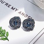 Retro Blue Floral Gold Trim Sparkling Solid Earrings Photo 0