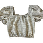 Sienna Sky ‎ Beige White Gingham Bubble Sleeve Crop Top Large Boho Cottagecore Photo 0