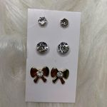 3 Gold Faux Diamond Stud Earrings w/ Bow Photo 4