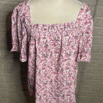 Hayden NWOT  Womens Pink Floral Square Neck Smocked Puffed Sleeve Blouse Size 1XL Photo 0