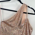 AQUA  Women's Rose Gold Shimmer Asymmetric Neck One Shoulder Sequin Midi Dress XS Photo 3