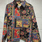 The TOG Womens Patchwork Print‎ Soft Denim Jacket medium Floral colorful cotton Red Photo 0