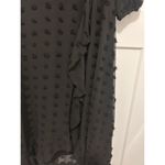 Women Size Large Below Knee Long Sleeve V Neck Dotted Swiss Black Dress Chiffon Photo 3