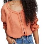 Free People  We The Free Coral Button Down Oversized Blouse Size M‎ Photo 0