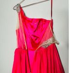 Ashley Lauren  Hot Pink Pleated Crystal Pearl Beaded One Shoulder Gown Size 8 Photo 9