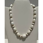 None Vintage Beaded Statement Chunky Necklace Gold White Clasp Closure Photo 10