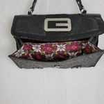 Guess Womens Shoulder Bag Black Ostrich Embossed Faux Leather Accordion Clutch Photo 62