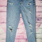 DAZE HIGH RISE SKINNY JEANS DISTRESSED LIGHT WASH RAW ANKLES 27 Blue Photo 0