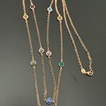 925 Italian Sterling Silver Rose Gold Multicolor Bezel CZ Station Necklace 8g. Photo 2