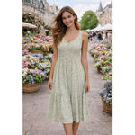 Wonderly  Floral Smocked Midi Dress Cottagecore Coquette Ditsy Floral V Neck L Photo 1