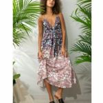 Free People Womens Sun Bleached Midi Dress Chocolate Combo Sleeveless Boho M Photo 2