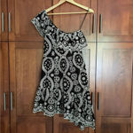Love Shack Fancy Pamela Dress One Shoulder Eyelet Lace Black Tan Size Small Photo 3