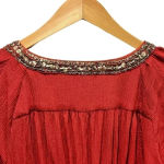 En Crème Burnt Red Front Tie Blouse Beaded Collar Size Medium Photo 4