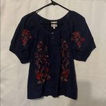 Tru Self .Dark Blue Blouse with Red Embroidery Photo 1