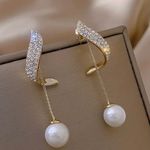 Pearl Crystal Stud Dangle Drop Earrings Multiple Photo 2
