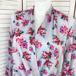 Lush Clothing Lush Floral Satin Faux Wrap Surplice Blouse Lavender Pink Large Photo 6
