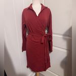 Frank & Eileen Willa Long Sleeve Triple Fleece Wrap Sweater Dress Maroon Fall Photo 1